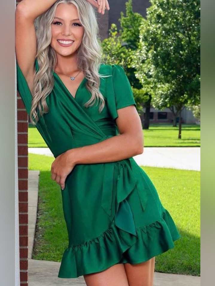 Mi Ami Francesca’s Emerald Green Wrap Ruffle Mini Dress Size Xs